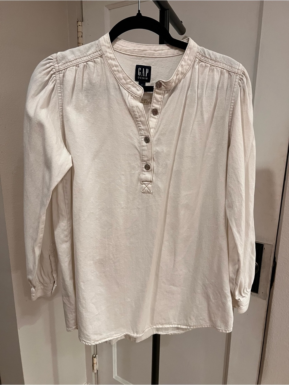 GAP Cream Long Sleeve Henley with Button Placket